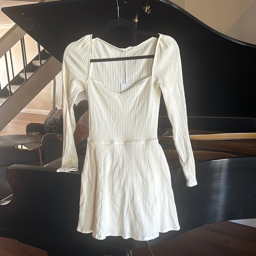 Reformation White Ribbed sweater Dress